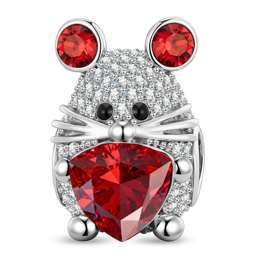 gona- Ruby Sparkle Mouse Tarnish-resistant Silver Charms In White Gold Plated - Handcrafted with Swarovski® Crystals
