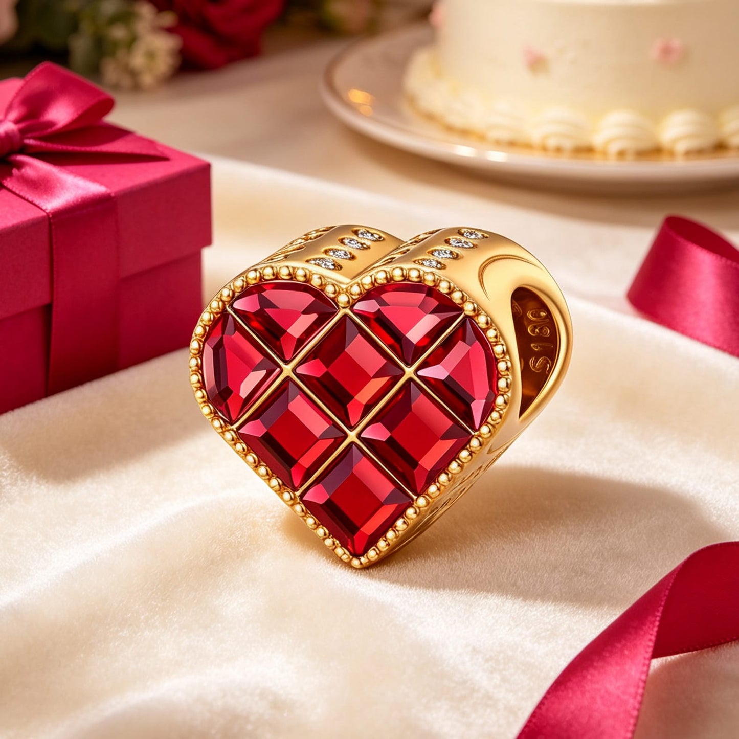 Velvet Heart Dream Tarnish-resistant Silver Charms In 14K Gold Plated - Handcrafted with Swarovski® Crystals