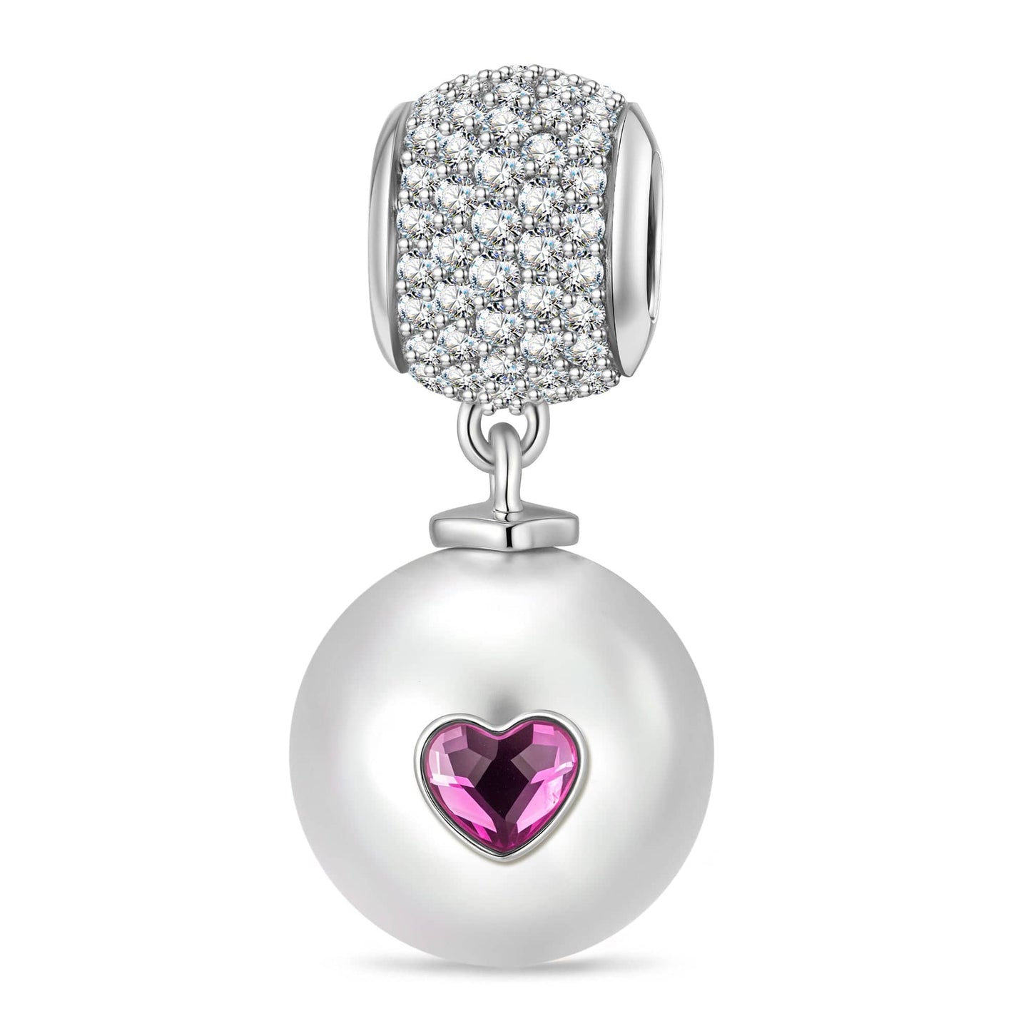 Valentine's Heart Tarnish-Resistant Silver Dangle Charm in White Gold Plated - Handcrafted with SWAROVSKI® Pearls and Crystals