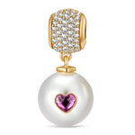 Valentine's Heart Tarnish-Resistant Silver Dangle Charm in 14K Gold Plated - Handcrafted with SWAROVSKI® Pearls and Crystals
