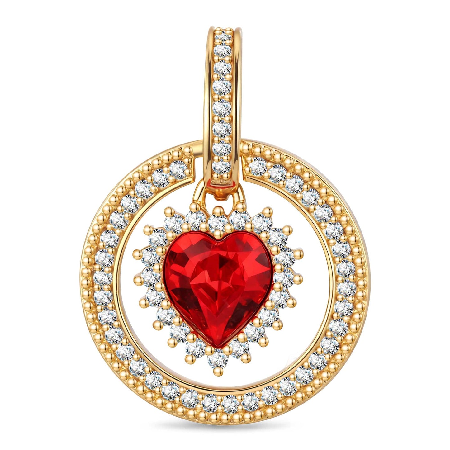 Heart's Circular Dance Tarnish-resistant Silver Dangle Charms In 14K Gold Plated - Handcrafted with Swarovski® Crystals