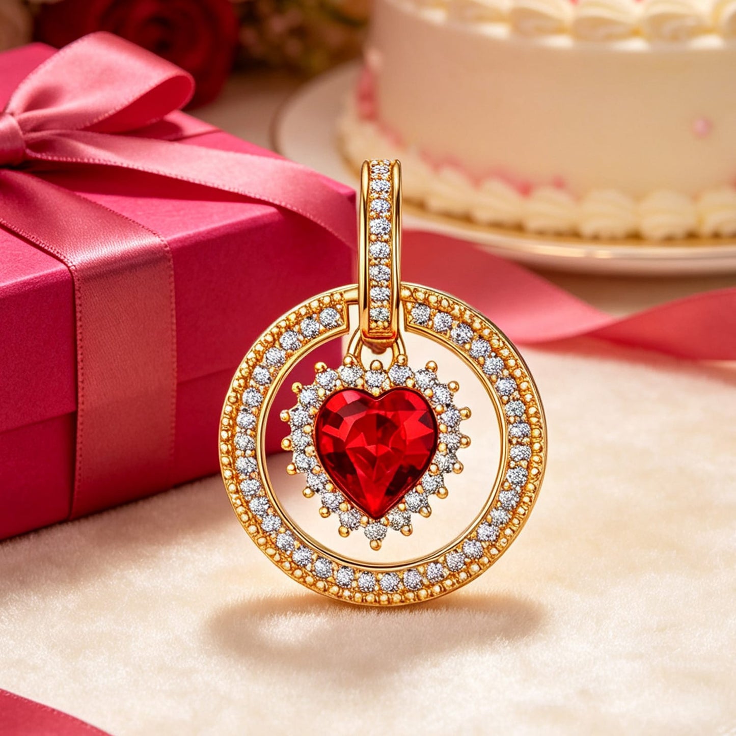 Heart's Circular Dance Tarnish-resistant Silver Dangle Charms In 14K Gold Plated - Handcrafted with Swarovski® Crystals