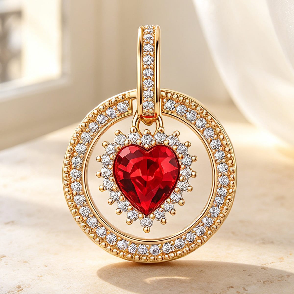 Heart's Circular Dance Tarnish-resistant Silver Dangle Charms In 14K Gold Plated - Handcrafted with Swarovski® Crystals