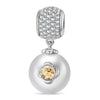 Rose Bloom Tarnish-Resistant Silver Dangle Charm in White Gold Plated - Handcrafted with SWAROVSKI® Pearls and Crystals