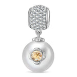 Rose Bloom Tarnish-Resistant Silver Dangle Charm in White Gold Plated - Handcrafted with SWAROVSKI® Pearls and Crystals