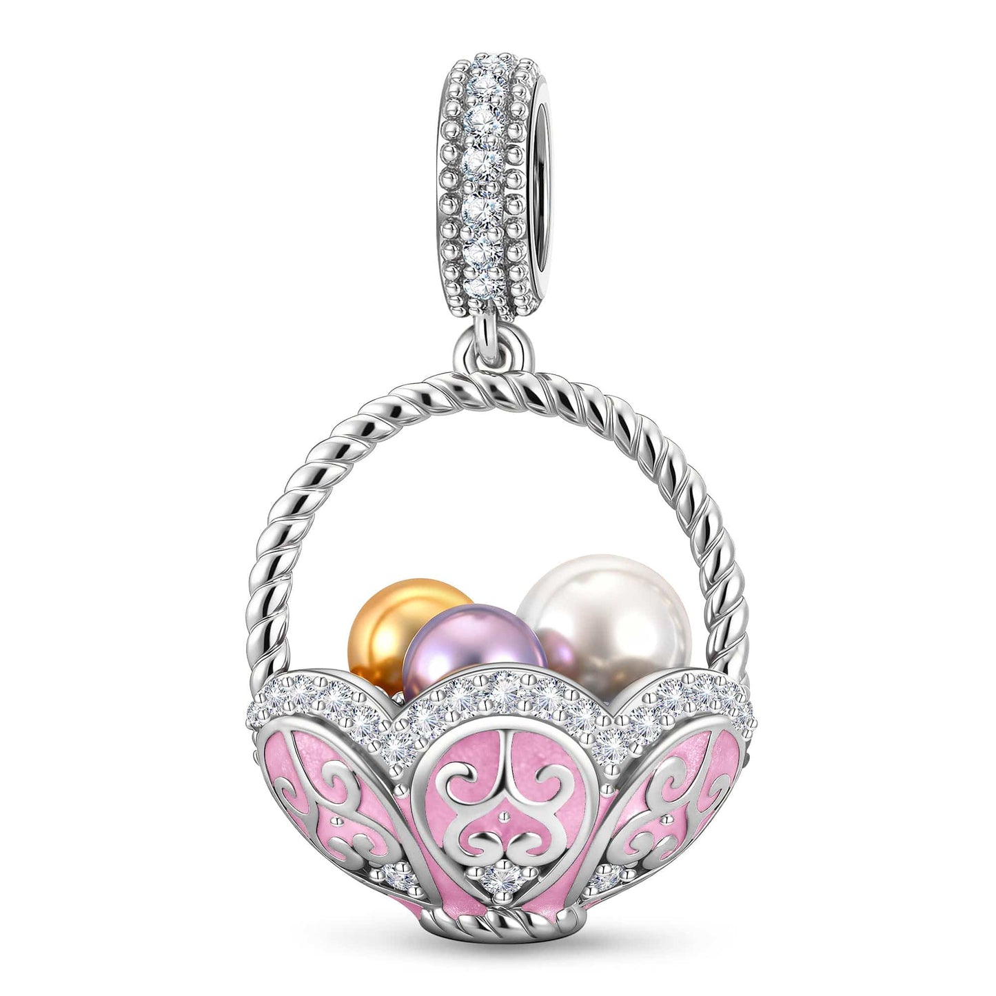 Easter Basket Tarnish-resistant Silver Dangle Charms In White Gold Plated