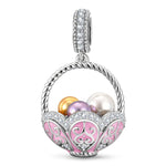 Easter Basket Tarnish-resistant Silver Dangle Charms In White Gold Plated