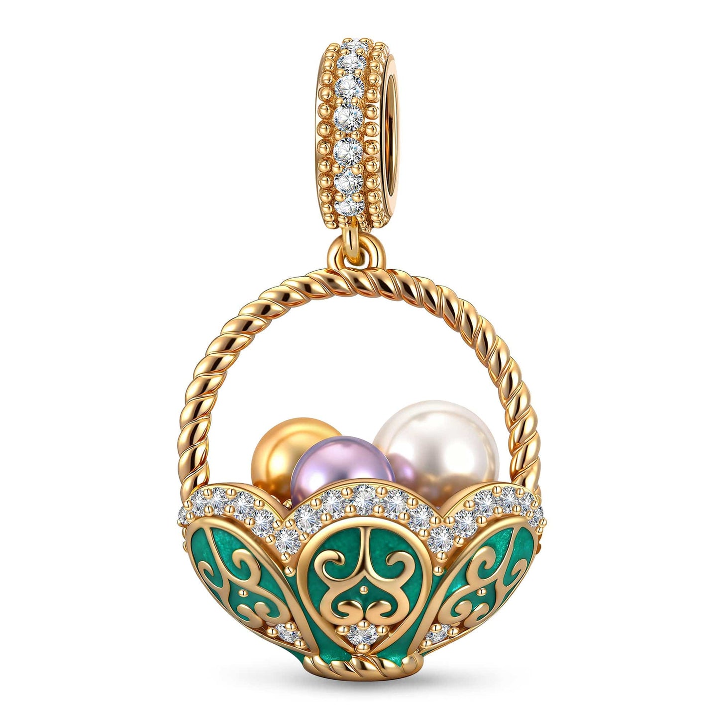 Easter Basket Tarnish-resistant Silver Dangle Charms In 14K Gold Plated