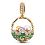 Easter Basket Tarnish-resistant Silver Dangle Charms In 14K Gold Plated