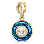 Bermuda Blue Dancing Stone Spinning Tarnish-Resistant Silver Dangle Charm in 14K Gold Plated - Created with Swarovski® Crystals