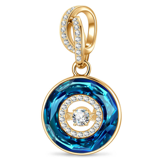 gona- Bermuda Blue Dancing Stone Spinning Tarnish-Resistant Silver Dangle Charm in 14K Gold Plated - Created with Swarovski® Crystals