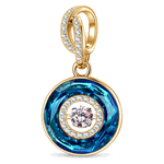 Bermuda Blue Dancing Stone Spinning Tarnish-Resistant Silver Dangle Charm in 14K Gold Plated - Created with Swarovski® Crystals