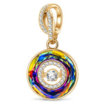 Volcano Rainbow Dancing Stone Spinning Tarnish-Resistant Silver Dangle Charm in 14K Gold Plated - Created with Swarovski® Crystals