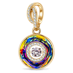Volcano Rainbow Dancing Stone Spinning Tarnish-Resistant Silver Dangle Charm in 14K Gold Plated - Created with Swarovski® Crystals