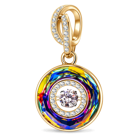 gona- Volcano Rainbow Dancing Stone Spinning Tarnish-Resistant Silver Dangle Charm in 14K Gold Plated - Created with Swarovski® Crystals