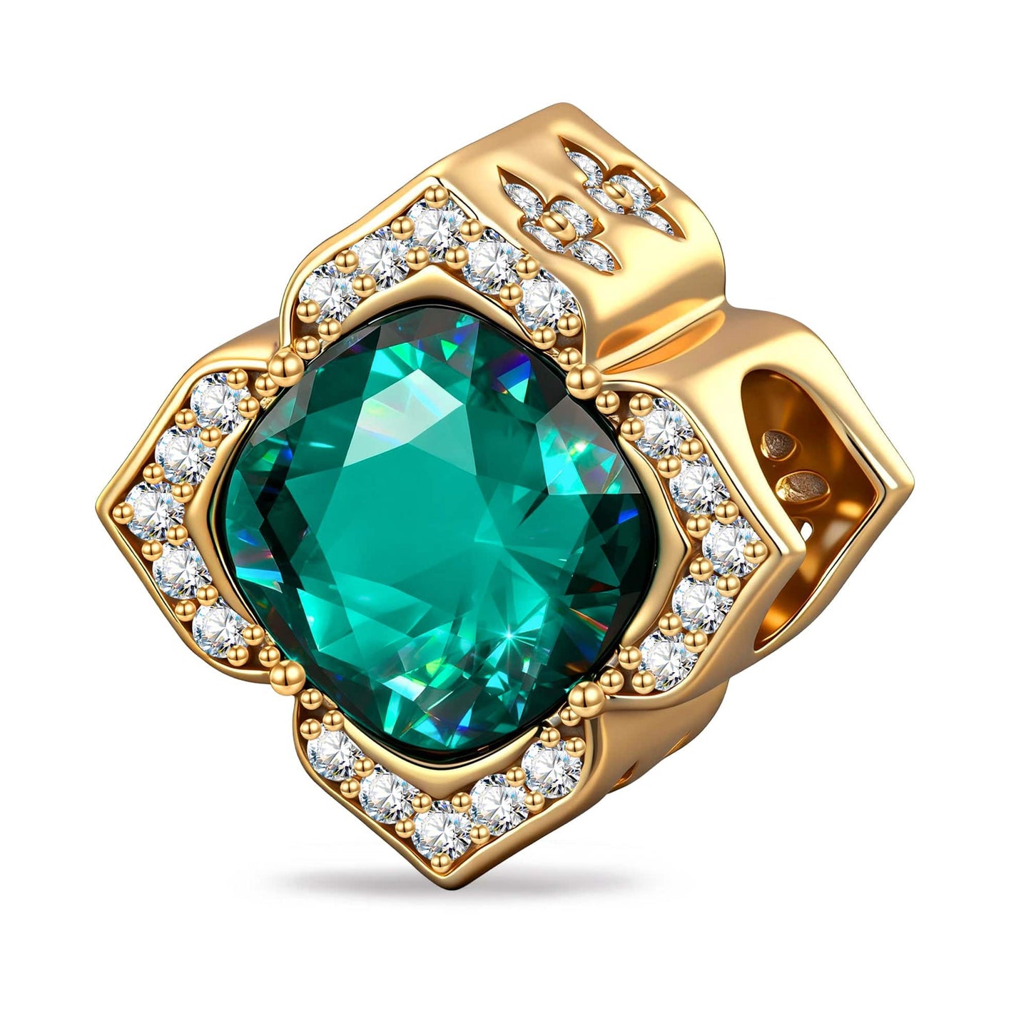 Green Petal Golden Lace Tarnish-resistant Silver Charms In 14K Gold Plated - Created With Swarovski® Crystal