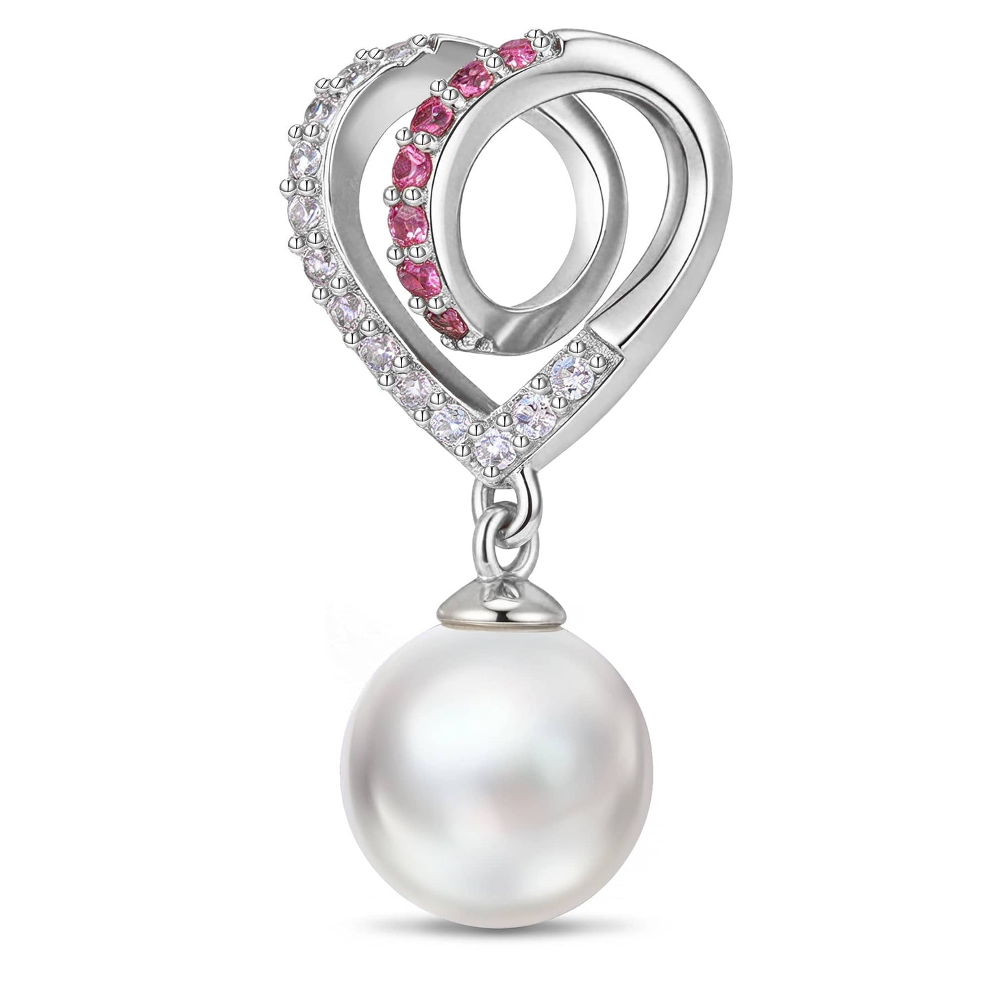 Eternal Love Heart Pearl Tarnish-resistant Silver Dangle Charms In White Gold Plated