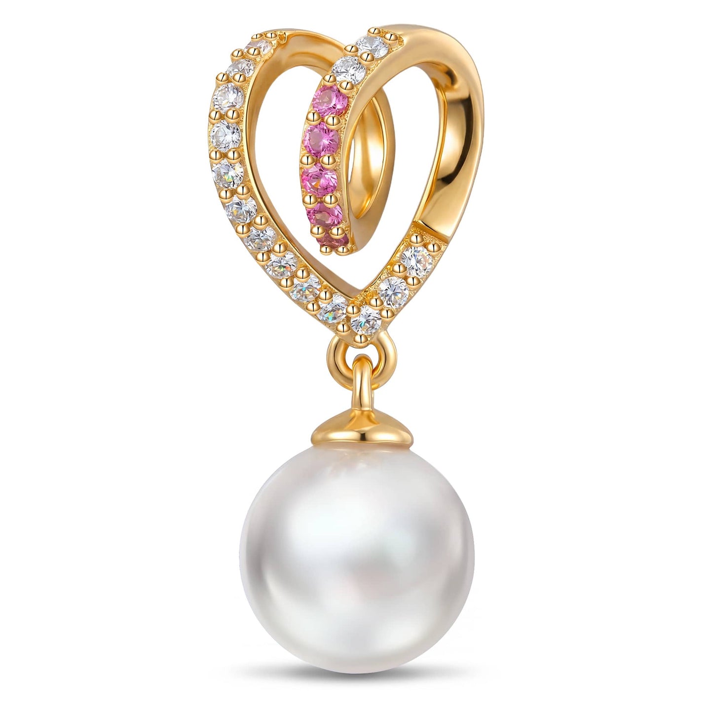 Eternal Love Heart Pearl Tarnish-resistant Silver Dangle Charms In 14K Gold Plated