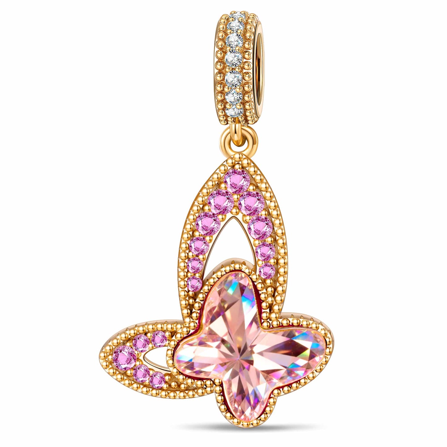 Pink Butterfly Dangle Charm Created with Swarovski® Crystals 14K Gold-Plated Tarnish-Resistant Silver