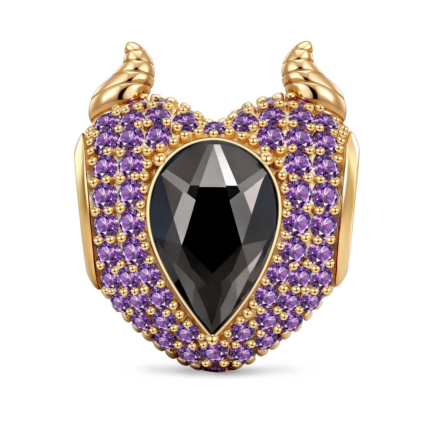Black Core Purple Pavé Shield Dangle Charm Tarnish-Resistant Silver In 14K Gold Plated
