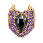 Black Core Purple Pavé Shield Dangle Charm Tarnish-Resistant Silver In 14K Gold Plated