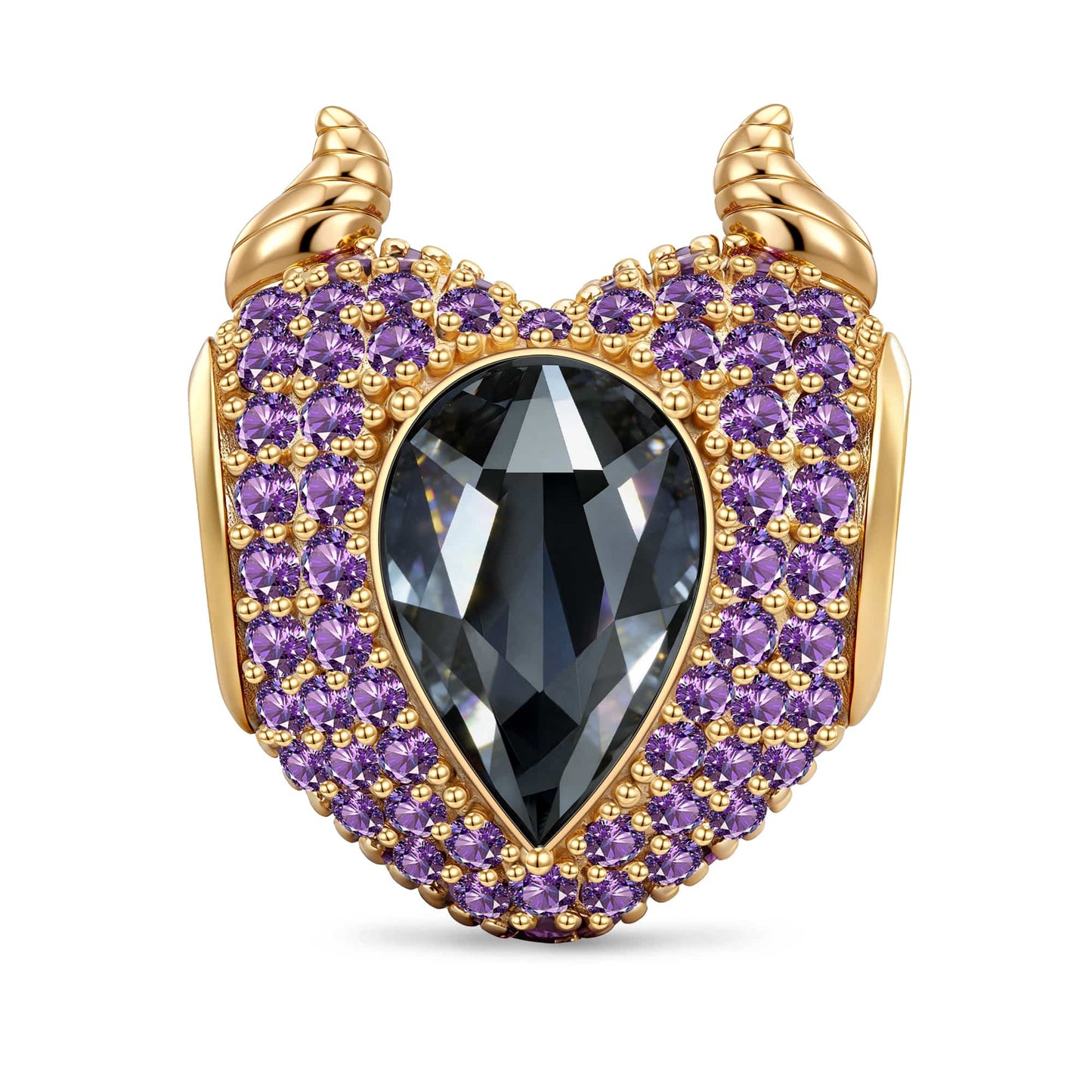 Black Core Swarovski Silver Night & Purple Pavé Shield Dangle Charm Tarnish-Resistant Silver In 14K Gold Plated