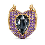 Black Core Swarovski Silver Night & Purple Pavé Shield Dangle Charm Tarnish-Resistant Silver In 14K Gold Plated