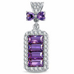 Baguette Purple Bow Dangle Charm Tarnish-Resistant Silver In White Gold Plated - Created with Swarovski® Crystals