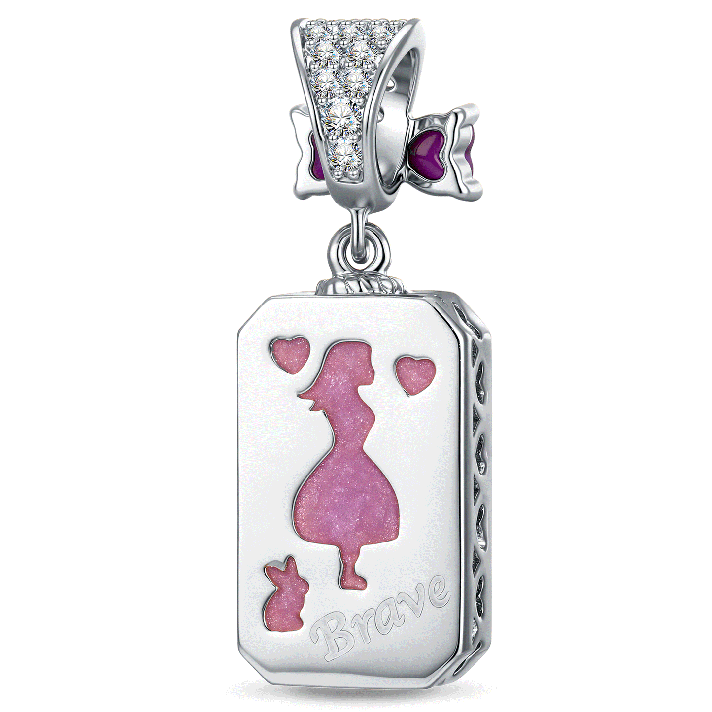 Baguette Purple Bow Dangle Charm Tarnish-Resistant Silver In White Gold Plated - Created with Swarovski® Crystals