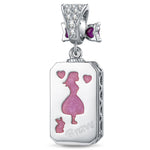 Baguette Purple Crystal Bow Dangle Charm Tarnish-Resistant Silver In White Gold Plated