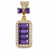 Baguette Purple Crystal Bow Dangle Charm Tarnish-Resistant Silver In 14K Gold Plated