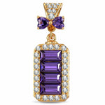 Baguette Purple Crystal Bow Dangle Charm Tarnish-Resistant Silver In 14K Gold Plated