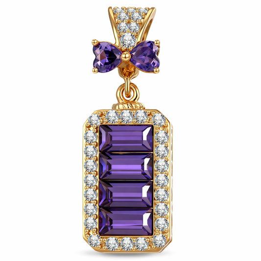 gona- Baguette Purple Crystal Bow Dangle Charm Tarnish-Resistant Silver In 14K Gold Plated