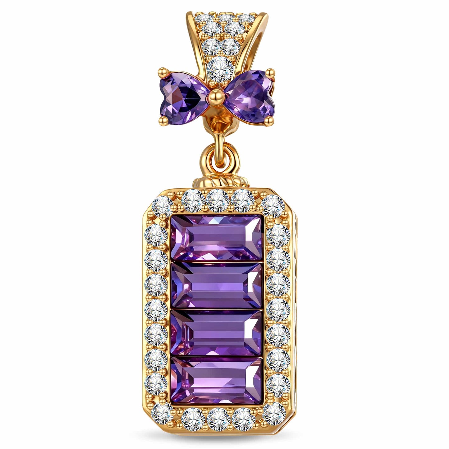 Baguette Purple Bow Dangle Charm Tarnish-Resistant Silver In 14K Gold Plated - Created with Swarovski® Crystals