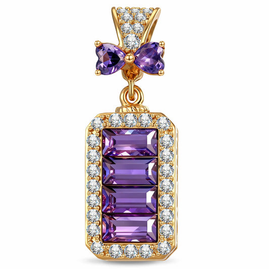 gona- Baguette Purple Bow Dangle Charm Tarnish-Resistant Silver In 14K Gold Plated - Created with Swarovski® Crystals
