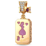 Baguette Purple Crystal Bow Dangle Charm Tarnish-Resistant Silver In 14K Gold Plated