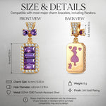 Baguette Purple Bow Dangle Charm Tarnish-Resistant Silver In 14K Gold Plated - Created with Swarovski® Crystals