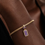 Baguette Purple Bow Dangle Charm Tarnish-Resistant Silver In 14K Gold Plated - Created with Swarovski® Crystals