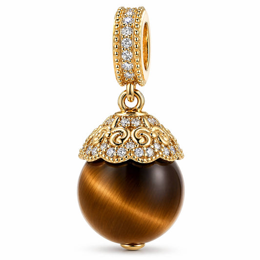 gona- Natural Tiger's Eye Tarnish-Resistant Silver Dangle Charm In 14K Gold Plated