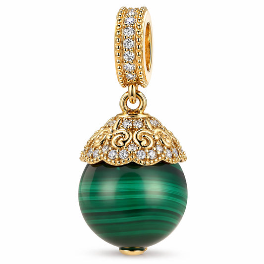 gona- Natural Malachite Tarnish-Resistant Silver Dangle Charm In 14K Gold Plated