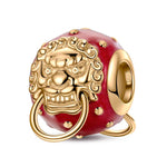 Ancient Lion Gate Tarnish-resistant Silver Charms With Enamel In 14K Gold Plated