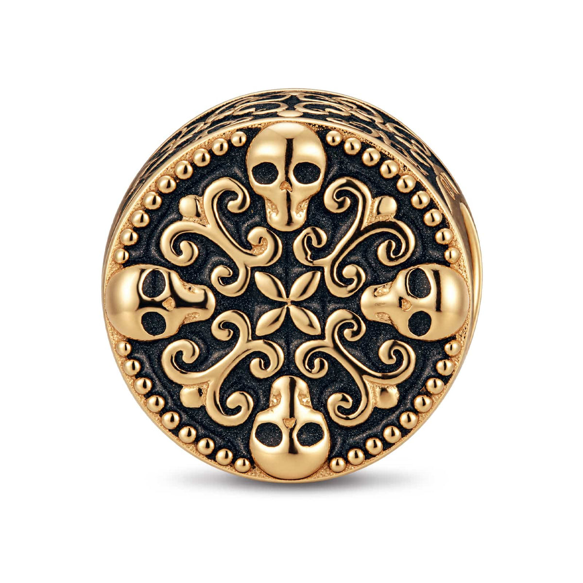 Skulls and Irises XL Size Tarnish-resistant Silver Charms With Enamel In 14K Gold Plated For Men