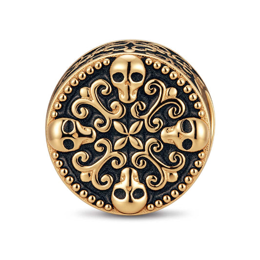 gona- Skulls and Irises XL Size Tarnish-resistant Silver Charms With Enamel In 14K Gold Plated For Men