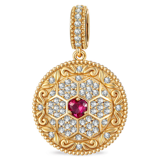 gona- 2026 Global Soccer Championship Lab-Created Ruby Heart Dangle Charm in Tarnish-Resistant Silver with 14K Gold Plating