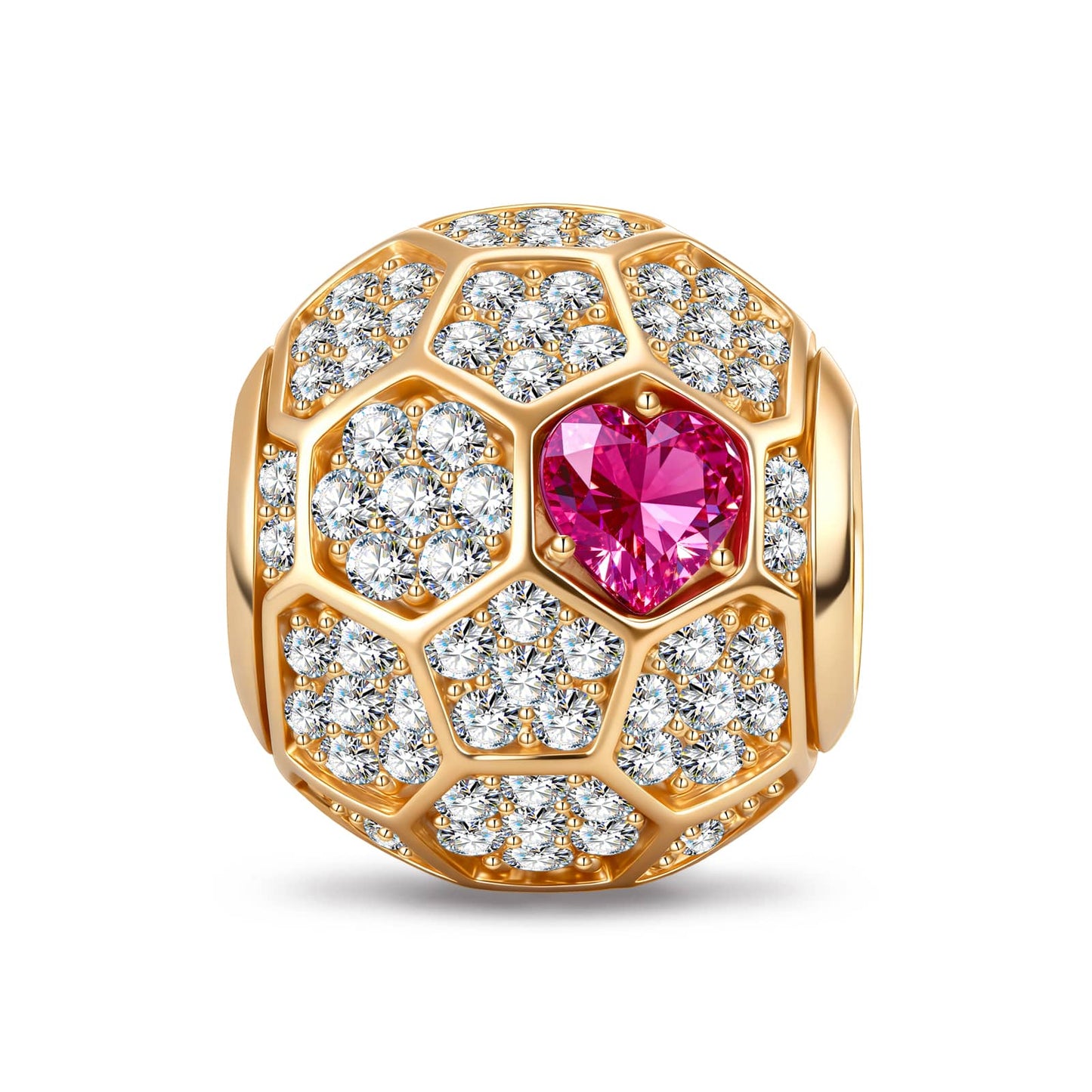 2026 Global Soccer Championship Lab-Created Ruby Heart Dangle Charm in Tarnish-Resistant Silver with 14K Gold Plating