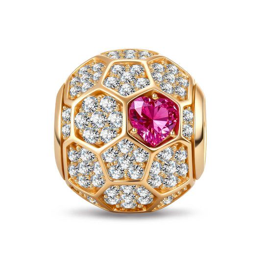 gona- 2026 Global Soccer Championship Lab-Created Ruby Heart Dangle Charm in Tarnish-Resistant Silver with 14K Gold Plating