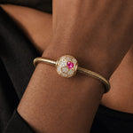2026 Global Soccer Championship Lab-Created Ruby Heart Dangle Charm in Tarnish-Resistant Silver with 14K Gold Plating