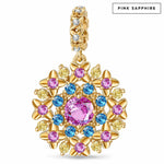 Mandala Dangle Charm with Hot Pink Sapphire Vintage Multicolor Gemstone Accents · 14K Gold-Plated Tarnish-Resistant Silver