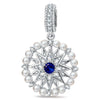Ocean Mermaid Lab-Created Sapphire & Pearl Dangle Charm in Tarnish-Resistant Silver with White Gold Plating