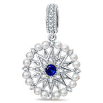 Ocean Mermaid Lab-Created Sapphire & Pearl Dangle Charm in Tarnish-Resistant Silver with White Gold Plating